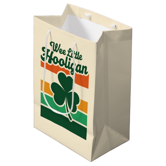 St Patricks Day Wee Little Hooligan Funny  Medium Gift Bag (Front Angled)