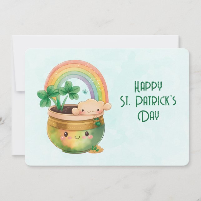 St. Patrick's Day Whimsical Rainbow & Clover Holiday Card (Front)