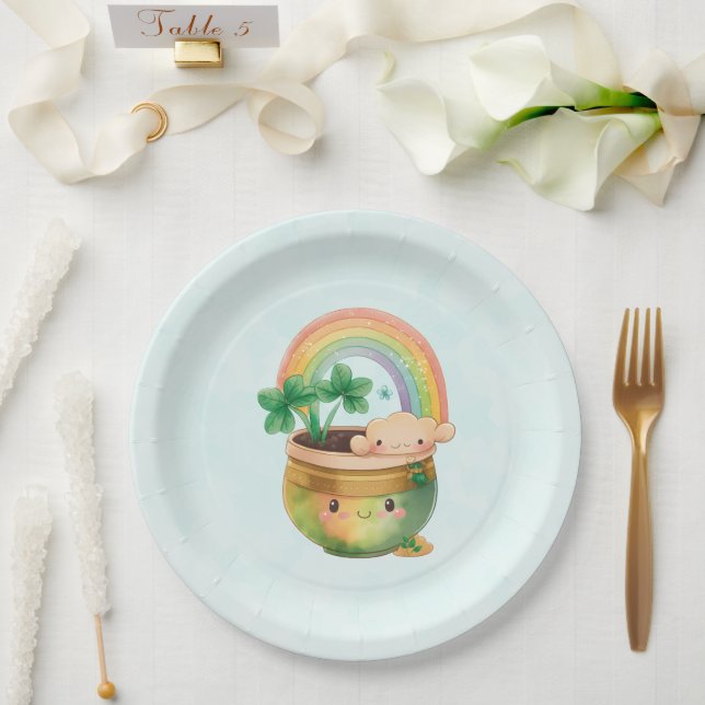 St. Patrick's Day Whimsical Rainbow & Clover Paper Plate (Wedding)