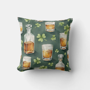 St. Patrick's Day Whiskey and Shamrocks Pattern Cushion