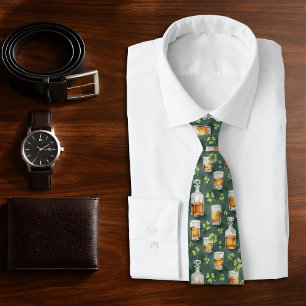 St. Patrick's Day Whiskey and Shamrocks Pattern Tie