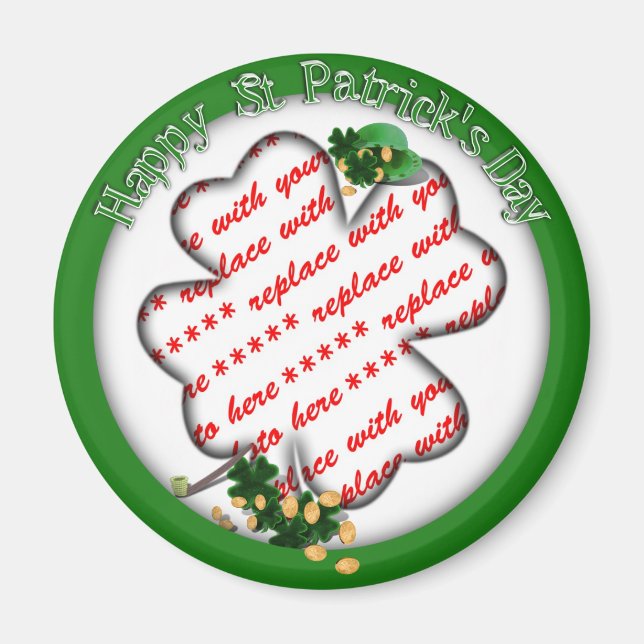 St Patrick's Day White Shamrock Photo Frame Magnet (Front)