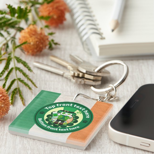 St. Patrick's Day with a Lucky One-Eyed Cat Key Ring (Front Right)