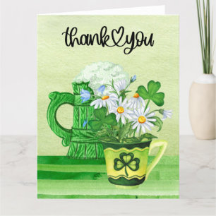 St. Patrick's Day  with shamrock and flowers Thank You Card
