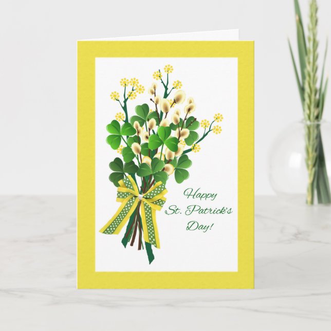 St. Patrick's Day with Shamrock and Spring Bouquet Card (Front)