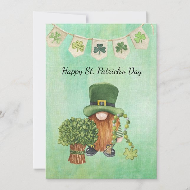 St. Patrick's Day with Shamrock Green watercolor Holiday Card (Front)