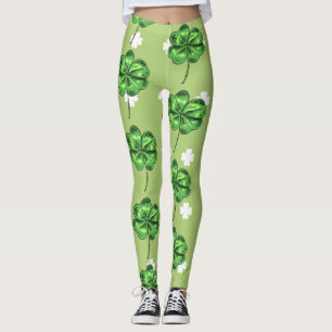 St. Patrick's Day with shamrocks on green Leggings