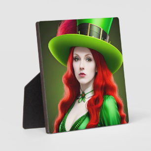 St. Patricks Day Woman in Green Tophat Plaque