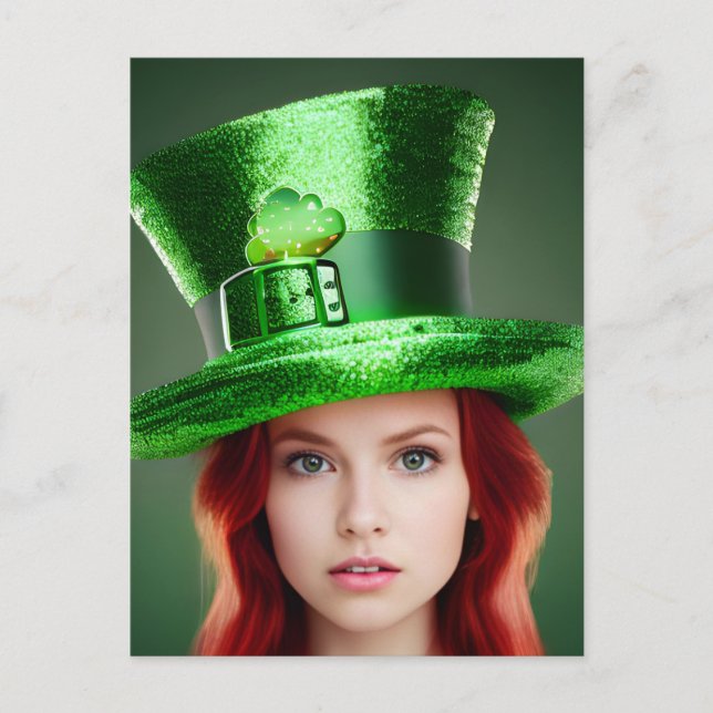 St. Patricks Day Woman in Tophat Postcard (Front)