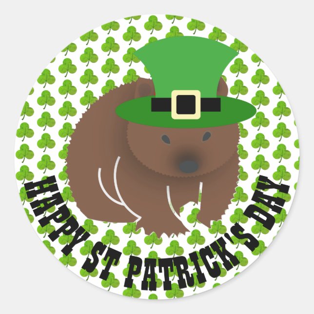 St Patrick's Day Wombat Classic Round Sticker (Front)
