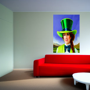 St. Patrick's Day women big green hat   AI Art  Poster
