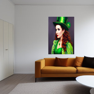 St. Patrick's Day women red hair   AI Art  Poster