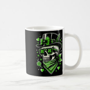 St Patricks Day Women Skull Messy Bun Shamrocks Su Coffee Mug