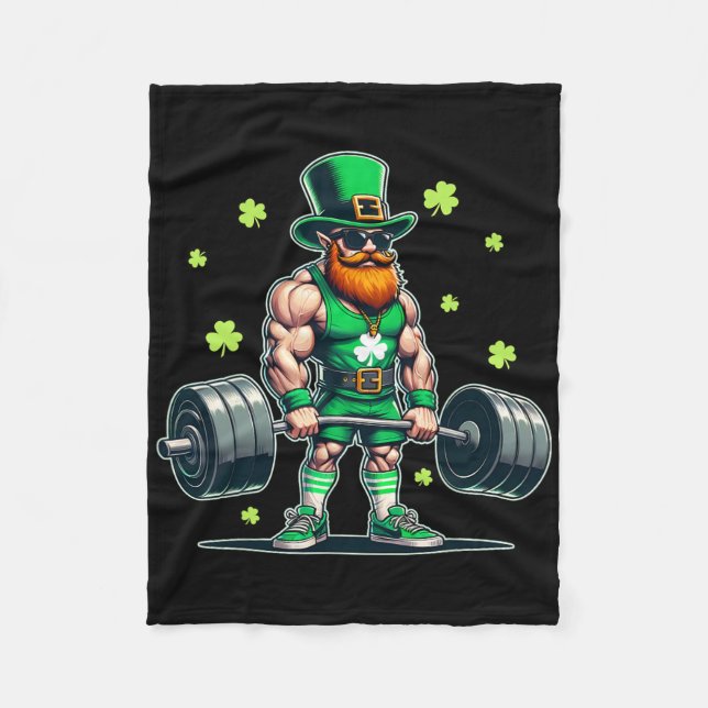 St Patricks Day Workout Weightlifting Saint Paddys Fleece Blanket (Front)