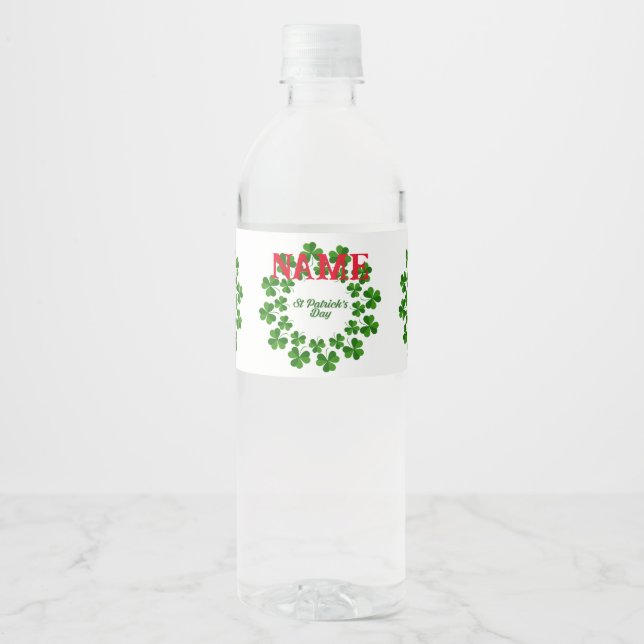 St Patrick's Day Wreath Thunder_Cove Water Bottle Label (Front)
