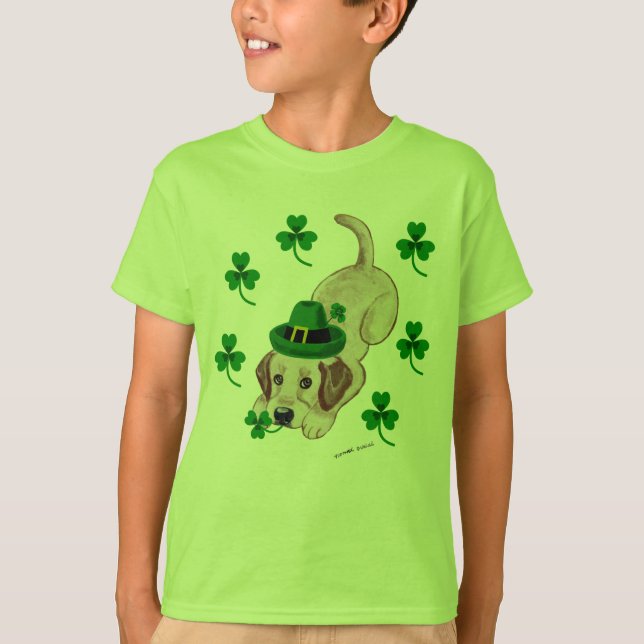 St. Patrick's Day Yellow Labrador Puppy T-Shirt (Front)