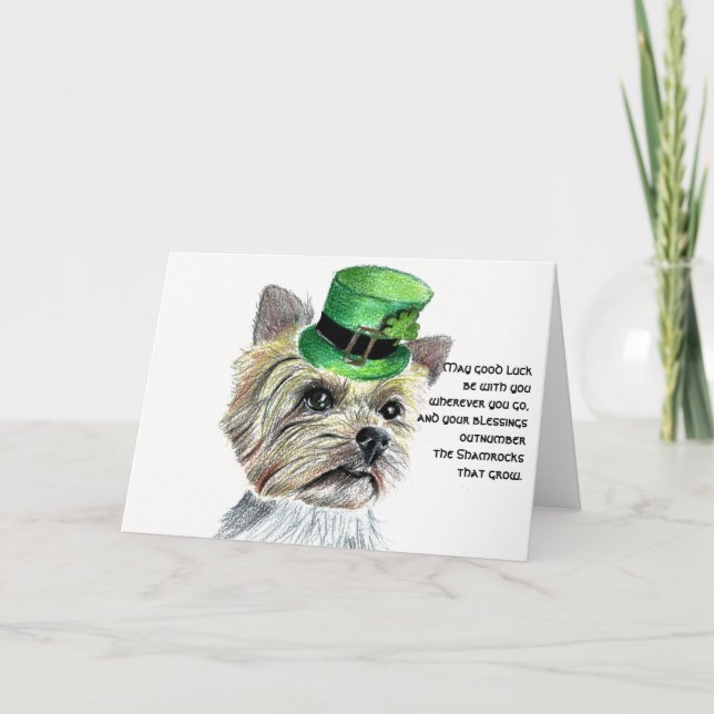St.Patrick's Day Yorkie with Leprchaun Hat Card (Front)