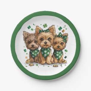 St. Patrick's Day Yorkshire Terrier Dogs Paper Plate