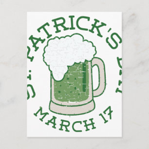 st patricks distressed green beer postcard
