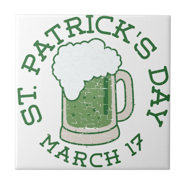 st patricks distressed green beer tile (Front)