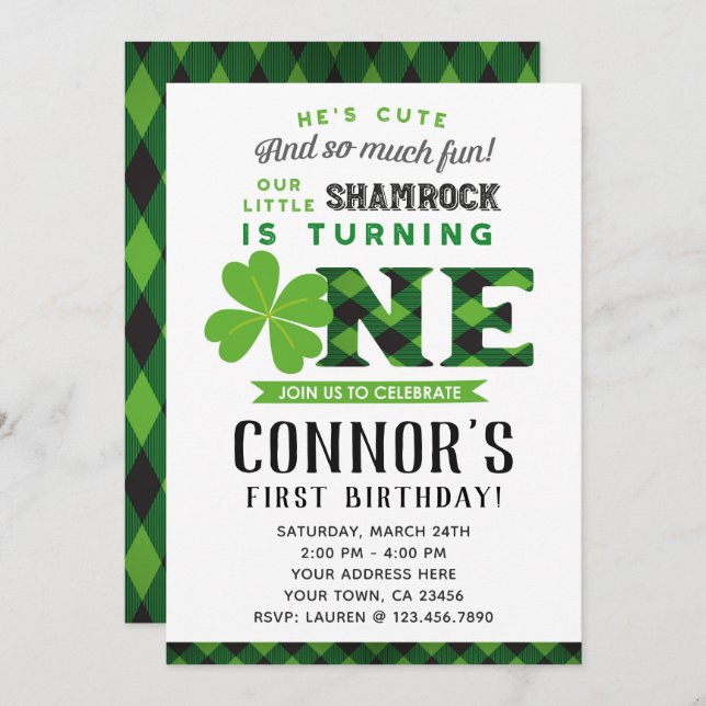 St Patrick's First Birthday Invitation (Front/Back)