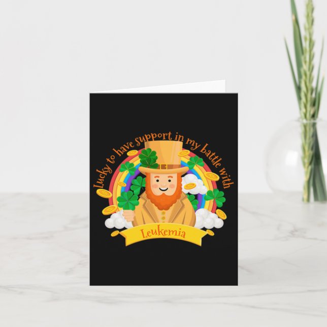 St Patricks Four Leaf Clover Leprechaun Leukaemia  Card (Front)