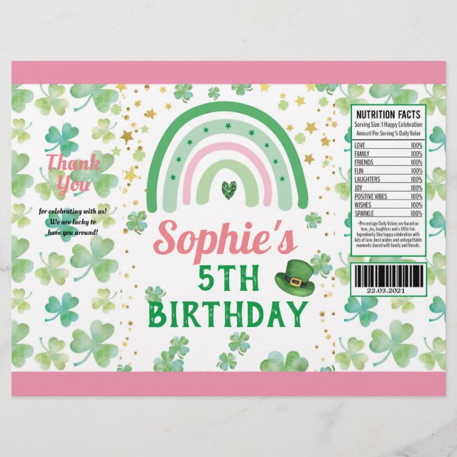 St Patrick's Girl Birthday Party Chip Bag Wrapper (Front)