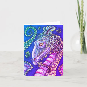 ST. PATRICK'S GREEN SHAMROCK DRAGON, IRISH FANTASY HOLIDAY CARD