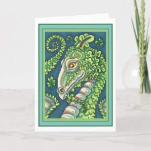 ST. PATRICK'S GREEN SHAMROCK DRAGON, IRISH FANTASY HOLIDAY CARD
