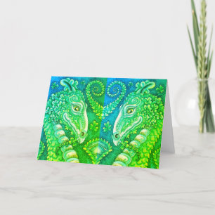 ST. PATRICK'S GREEN SHAMROCK DRAGON, IRISH FANTASY HOLIDAY CARD