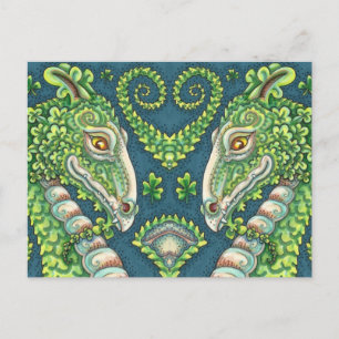 ST. PATRICK'S GREEN SHAMROCK DRAGON, IRISH FANTASY HOLIDAY POSTCARD