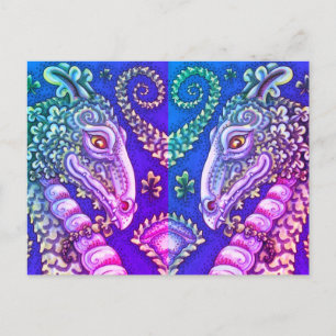 ST. PATRICK'S GREEN SHAMROCK DRAGON, IRISH FANTASY HOLIDAY POSTCARD