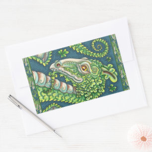 ST. PATRICK'S GREEN SHAMROCK DRAGON, IRISH FANTASY RECTANGULAR STICKER