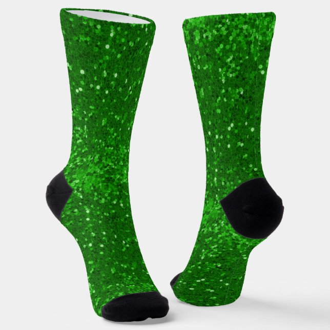 St. Patrick's green sparkling glitter pattern Socks (Angled)