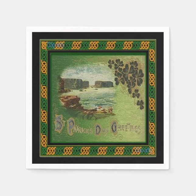 St. Patrick's Greetings Celtic Knot Border Napkins (Front)