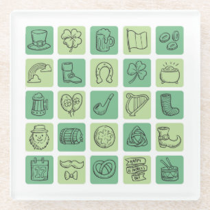 St. Patrick's Hand Drawn Icons ID635 Glass Coaster