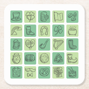 St. Patrick's Hand Drawn Icons ID635 Square Paper Coaster