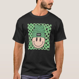 St Patricks Happy Face Hat Lucky Vibes Retro Irish T-Shirt