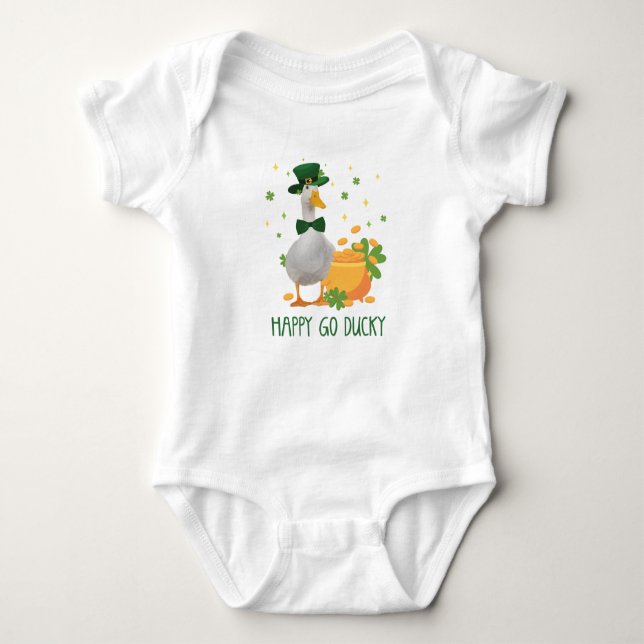 St. Patricks Happy Go Ducky Baby Bodysuit (Front)