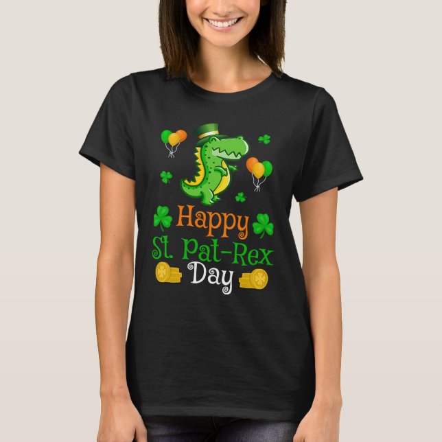 St Patrick's HAPPY ST PAT REX DAY Dinosaur  Boys T-Shirt (Front)