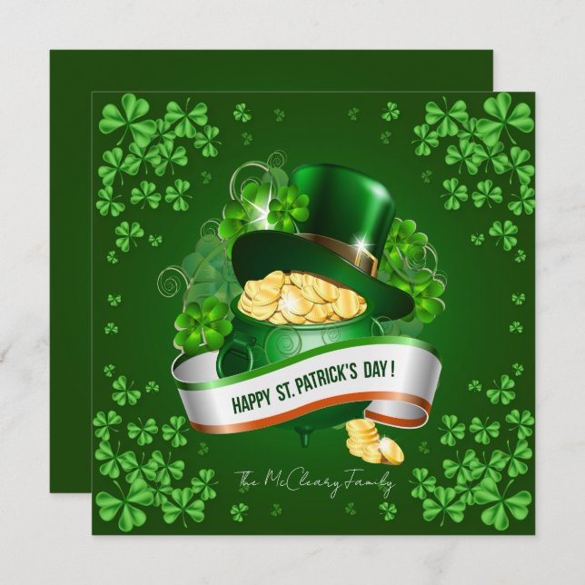 St Patrick's Hat and Pot of Gold Holiday Card (Front/Back)
