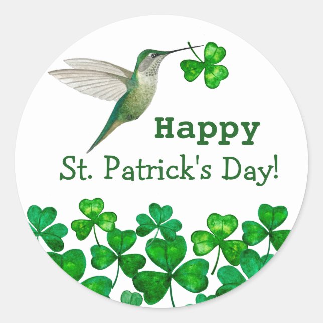 St. Patrick's Hummingbird Classic Round Sticker (Front)