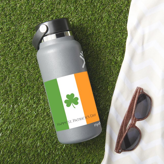 St Patrick's Irish Flag w Shamrock | Personalise (HydroFlask Insitu)