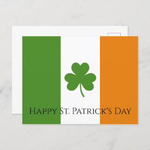 St Patrick's Irish Flag w Shamrock   Personalise Holiday Postcard