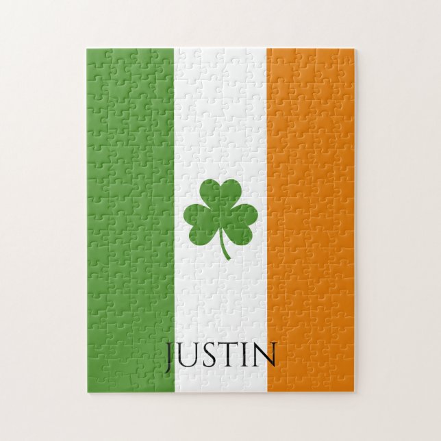 St Patrick's Irish Flag w Shamrock | Personalise Jigsaw Puzzle (Vertical)