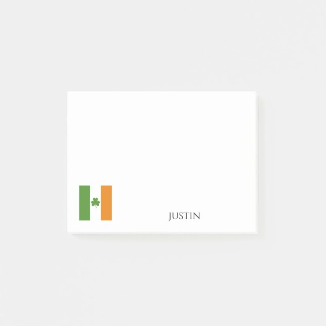St Patrick's Irish Flag w Shamrock | Personalise Post-it Notes (Front)