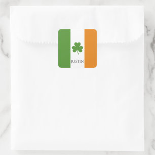 St Patrick's Irish Flag w Shamrock Personalise Square Sticker