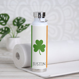 St Patrick's Irish Flag w Shamrock Personalise Water Bottle