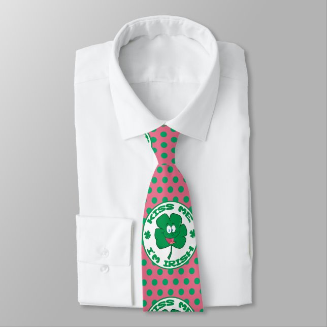 St. Patrick's  Kiss Me I'm Irish Polka Dot Necktie (Tied)