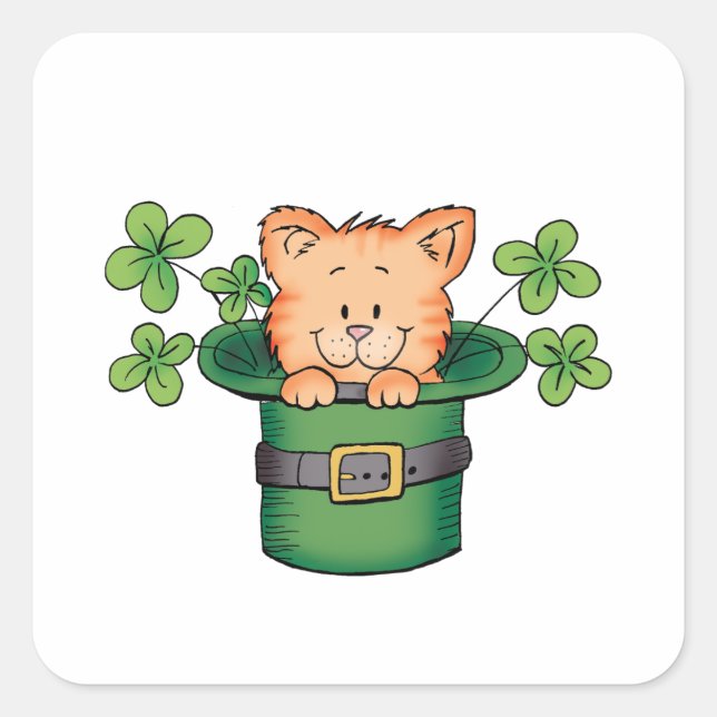 St. Patricks Kitty Square Sticker (Front)
